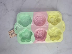 Molde silicona tricolor 6 flores grandes